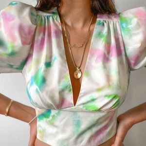 Amanda Uprichard Rosen Crop Puff Sleeve Top